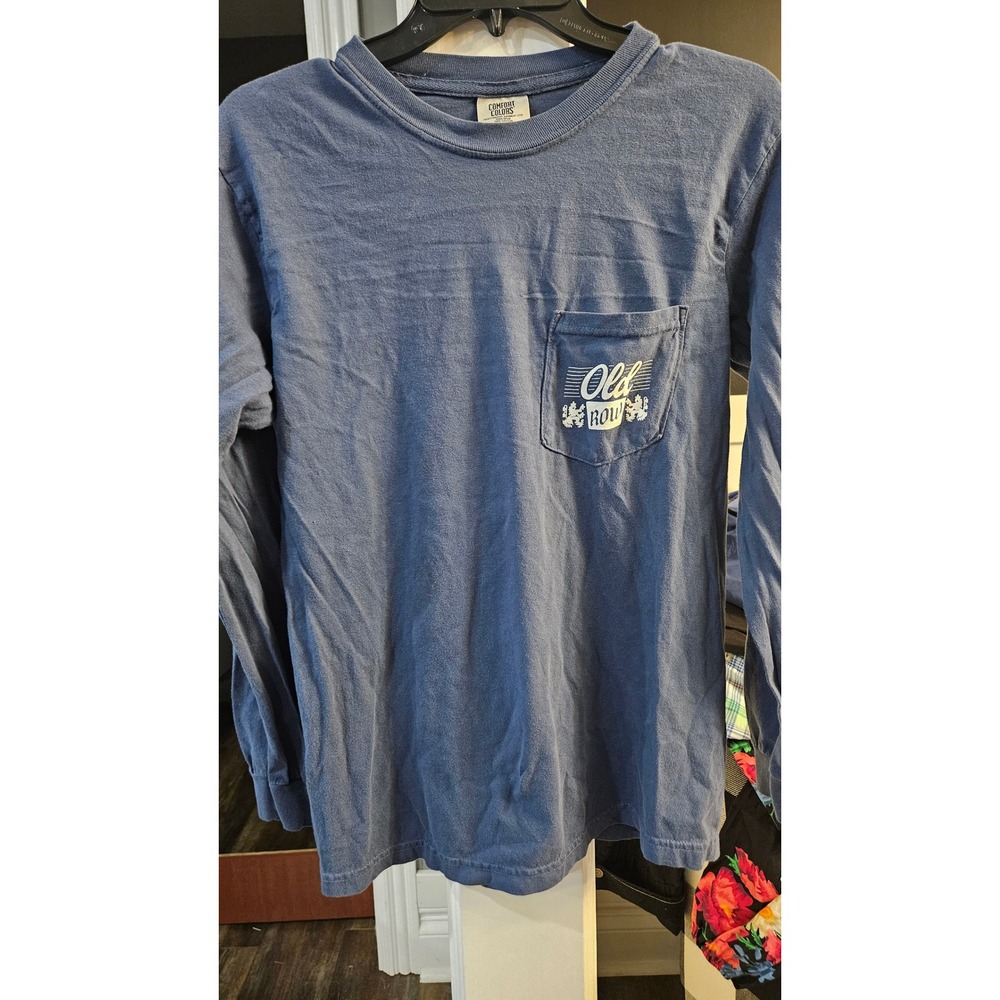 Blokecore Old Row Comfort Colors Blue Long Sleeve Pocket Graphic T-Shirt Mens M